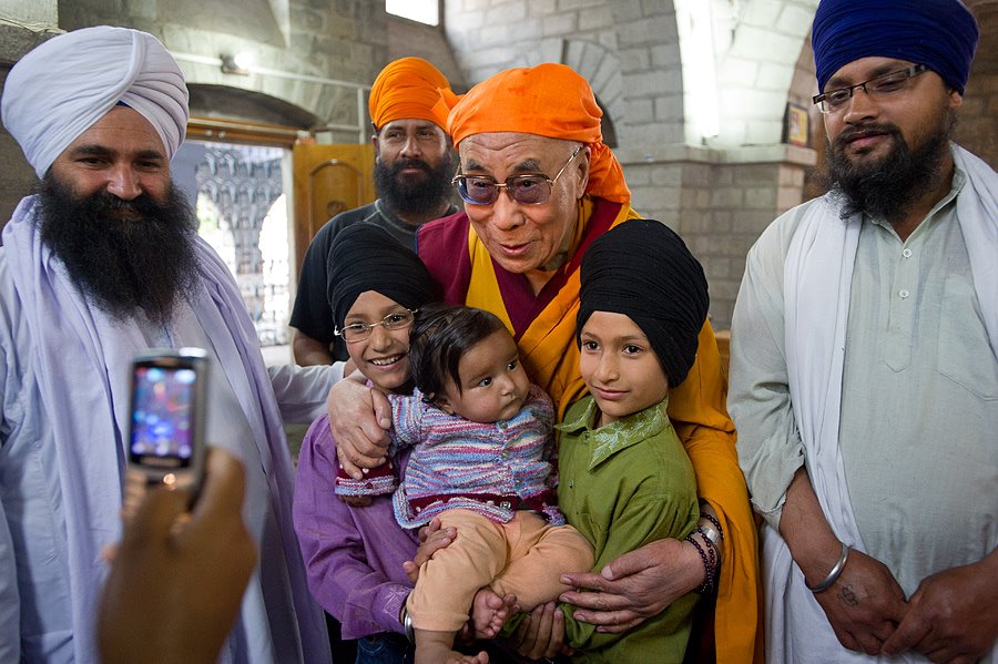 
Dalai Lama at the Sikh shrine Rewalsar Sahib in Tso Pema India on April 3, 2012
